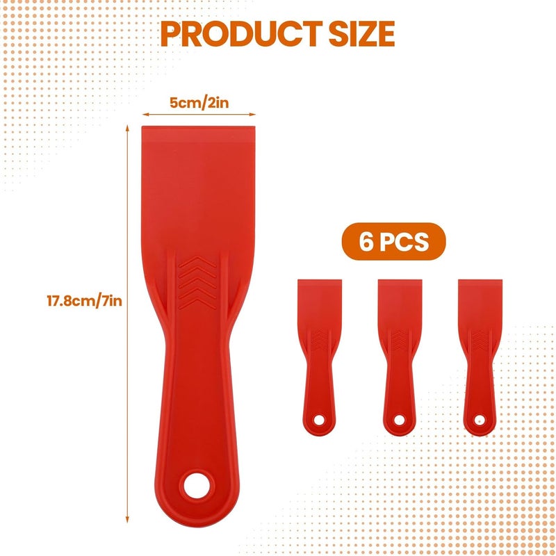 OXDFK 6 PCS Plastic Putty Knife, 2 Inch Black Flexible Putty Knife Scraper, Used for Repairing Walls, Pasting Plaster, Scraping Putty Plastic Putty Knife Scraper (Red) - Image 2